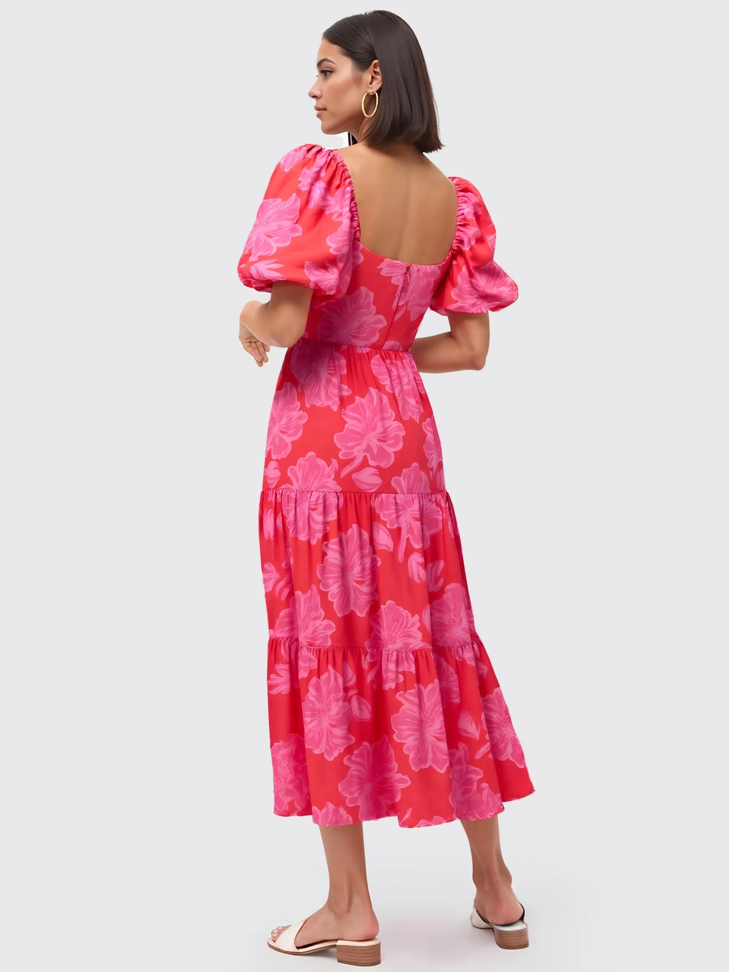 Puff Short Sleeve Flower Sun Dress