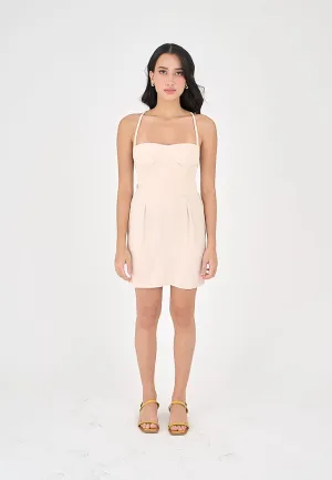 Qiana Blush Pink Bustier With Thin Strap and Back Strapy Detail Mini Dress