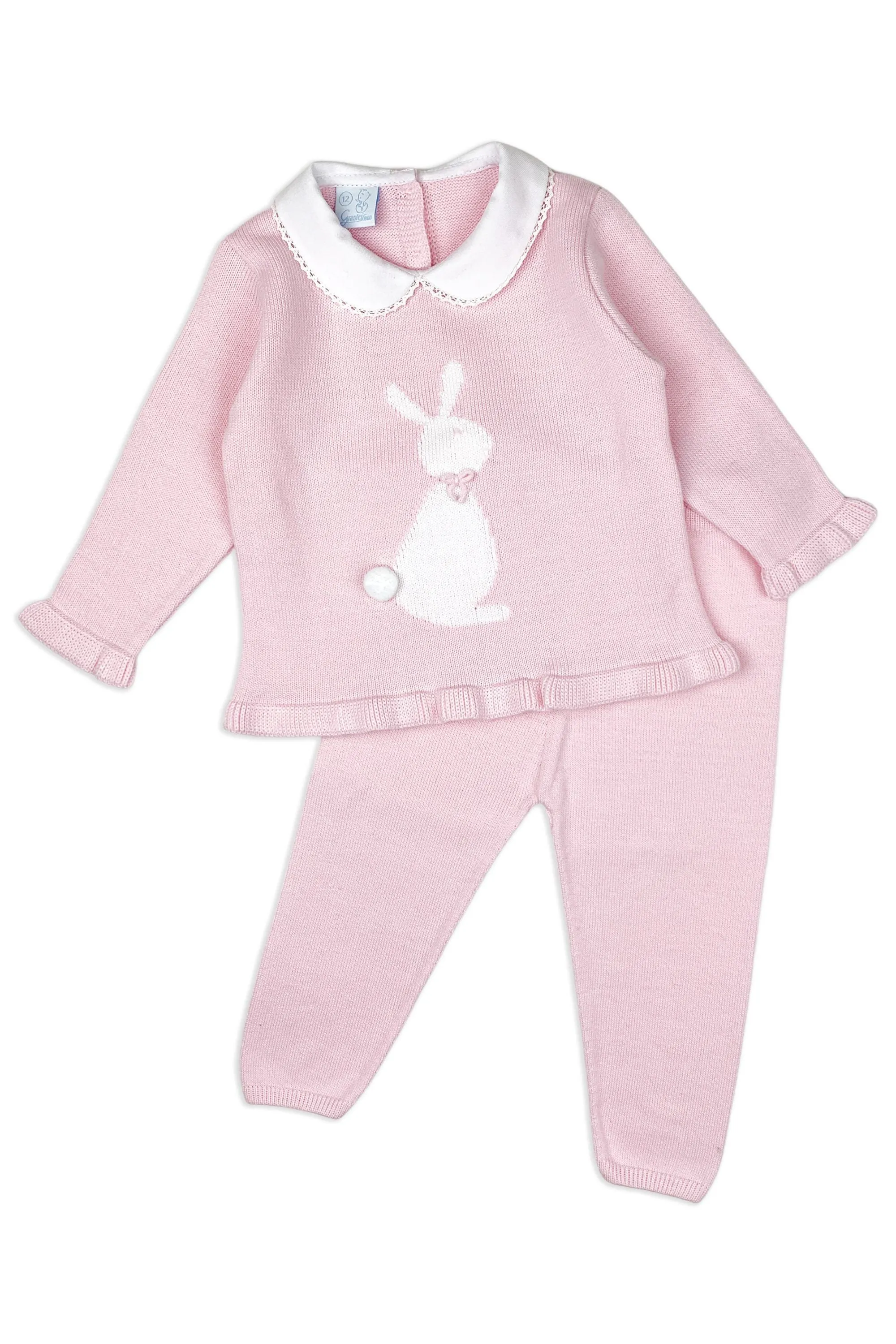 "Cecilia" Baby Pink Knitted Bunny Top & Trousers