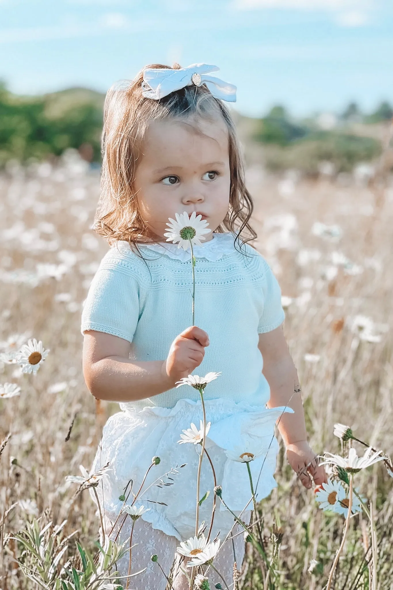 "Indie" Pastel Green Knit Top & White Bow Bloomers
