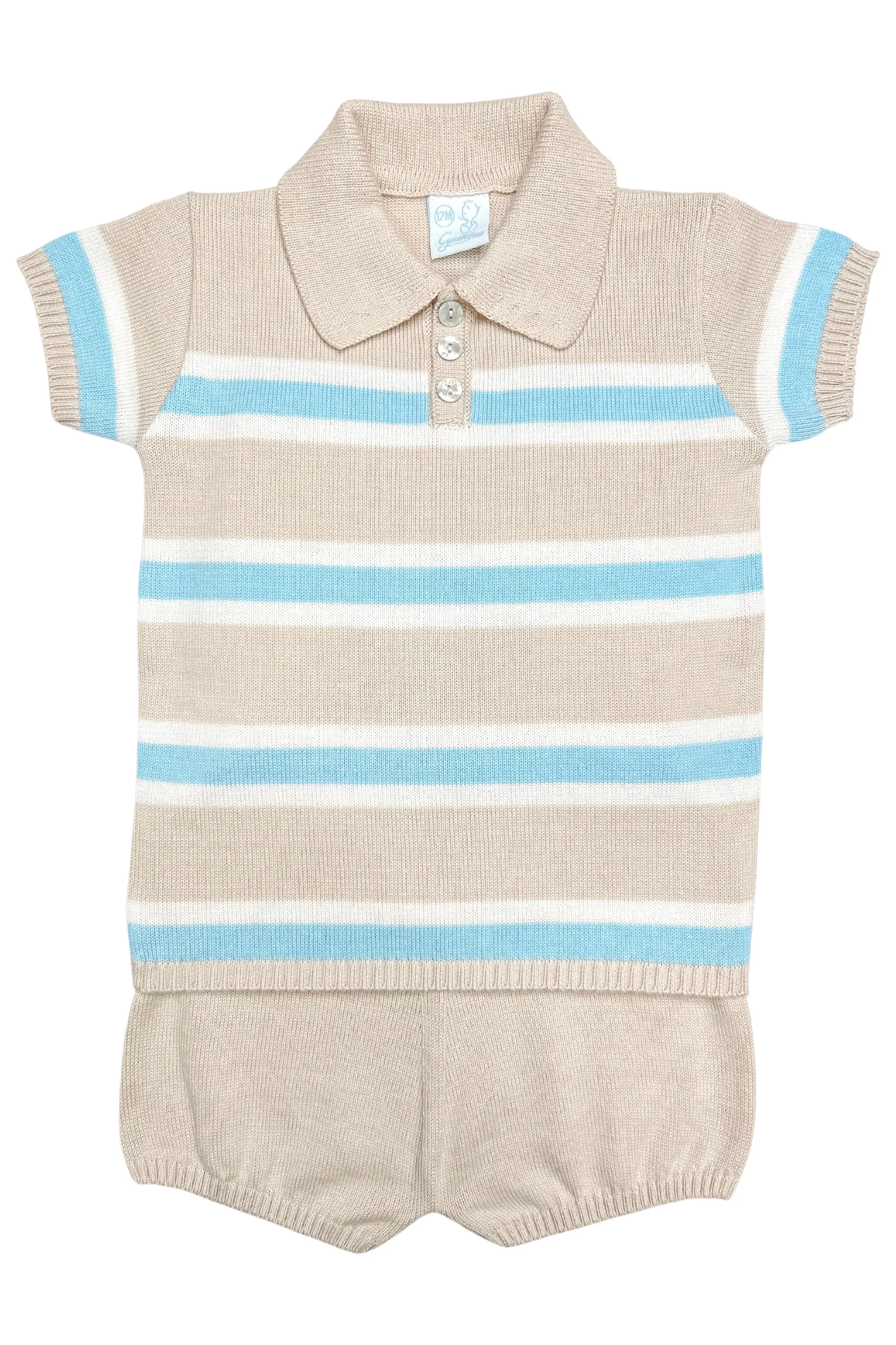 "Jude" Stone, Cloud Blue & White Stripe Knit Top & Shorts