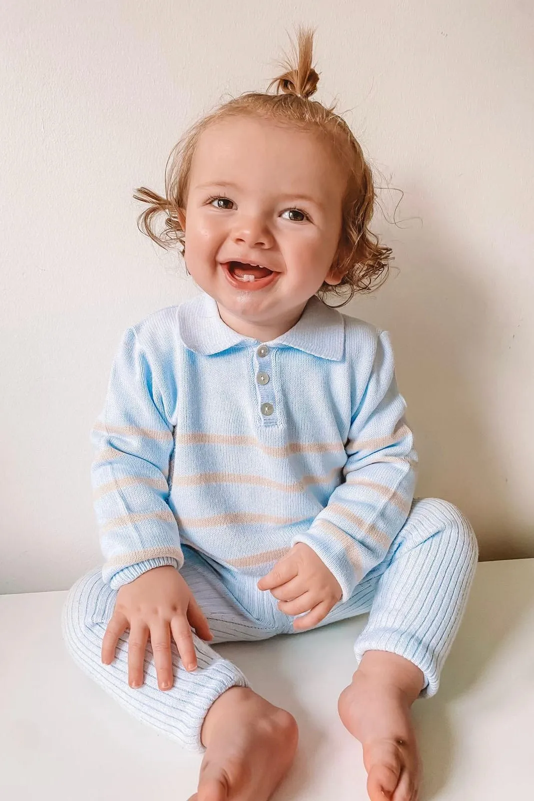 "Tommy" Blue Striped Knit Top & Leggings