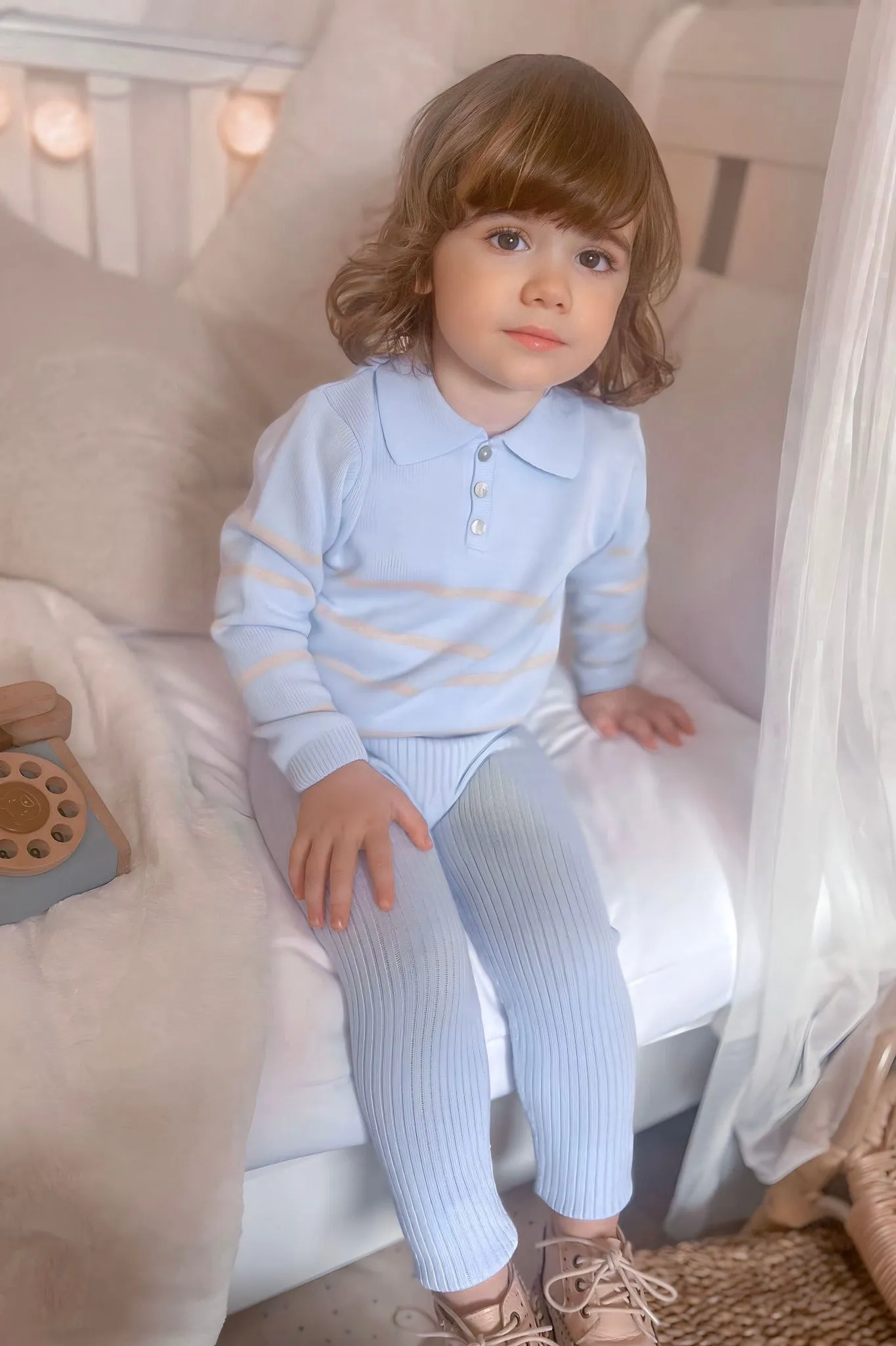 "Tommy" Blue Striped Knit Top & Leggings