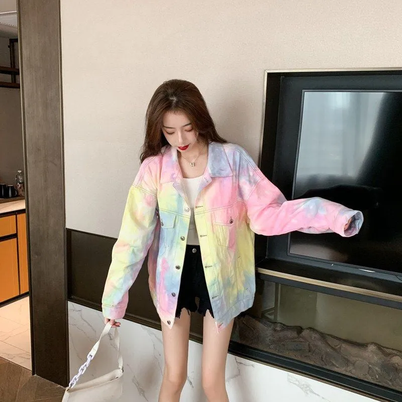 Rainbow Tie Dye Jeans Jacket
