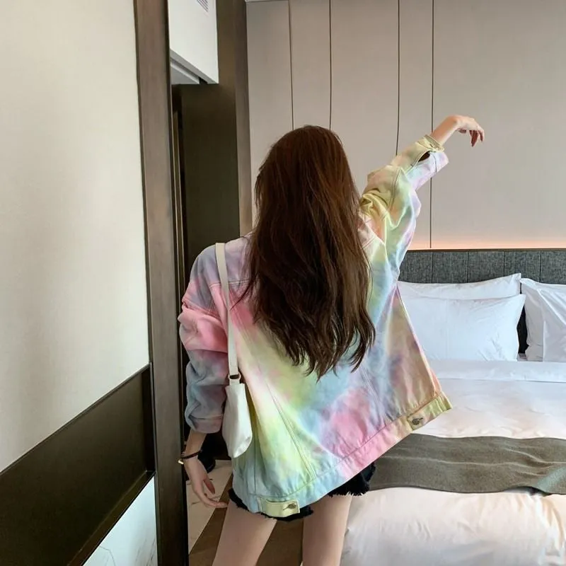 Rainbow Tie Dye Jeans Jacket
