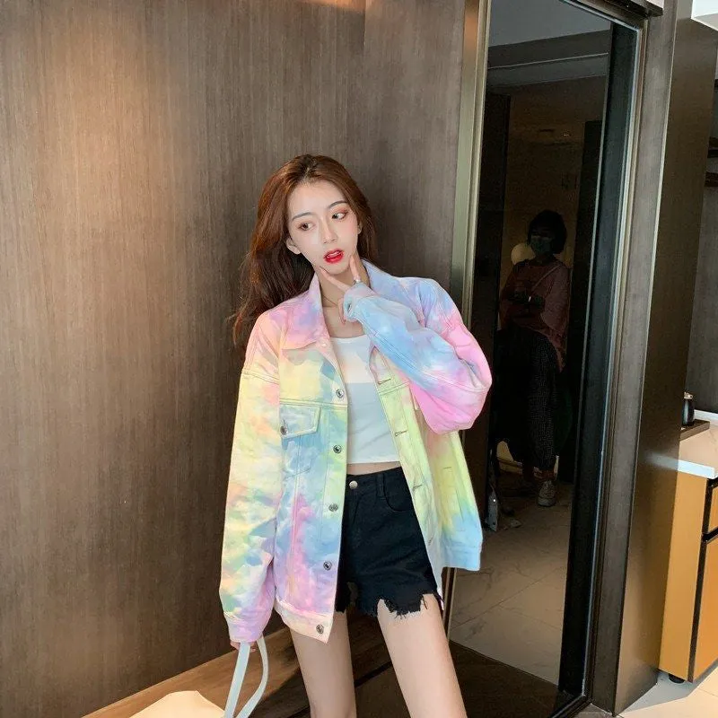 Rainbow Tie Dye Jeans Jacket