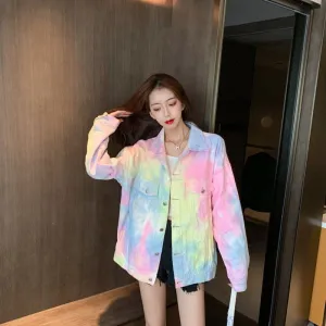 Rainbow Tie Dye Jeans Jacket