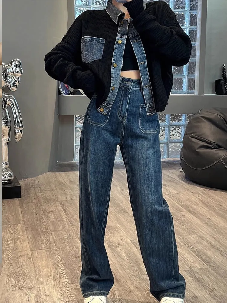 Retro Denim knitted Women Jacket Top