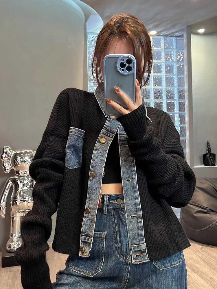 Retro Denim knitted Women Jacket Top