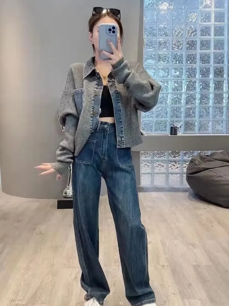 Retro Denim knitted Women Jacket Top