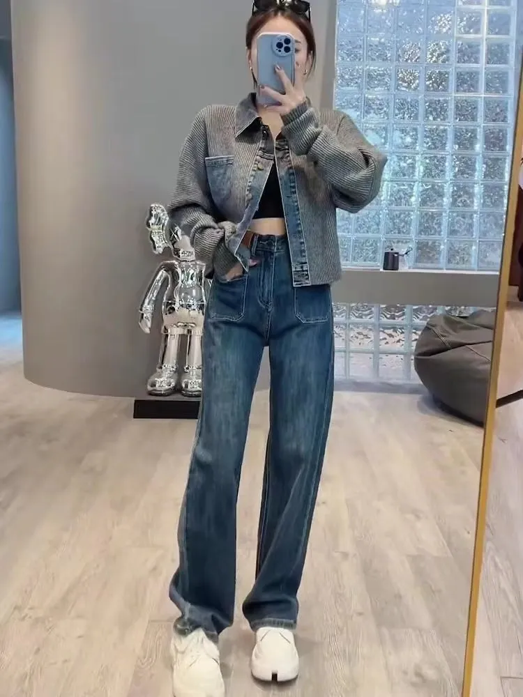 Retro Denim knitted Women Jacket Top