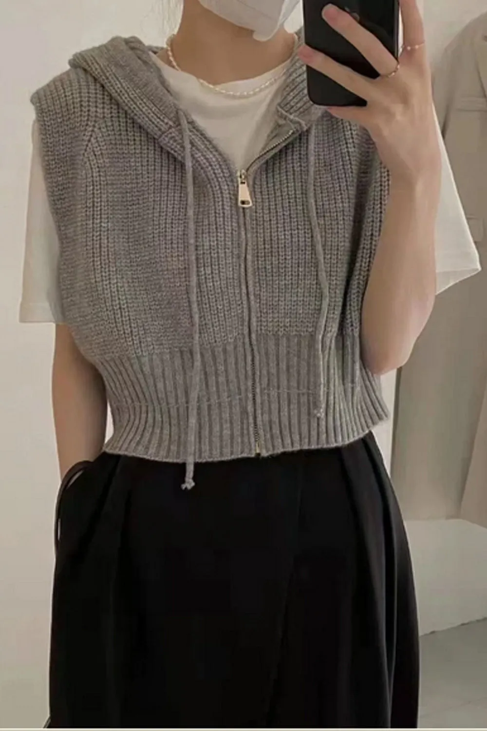 Retro Hooded Knitted Vest Sweater