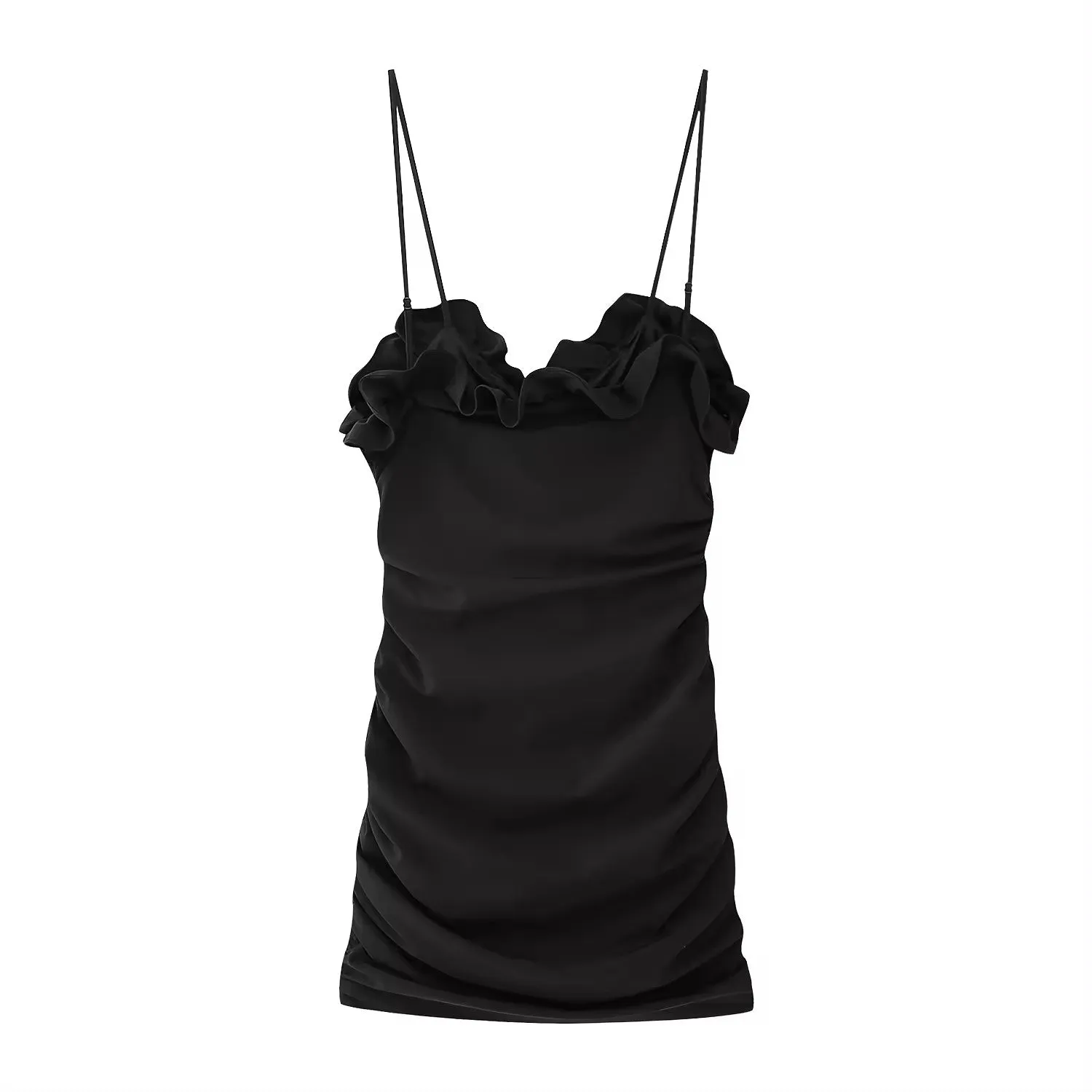 Rexine Black Front Ruffle Mini Dress