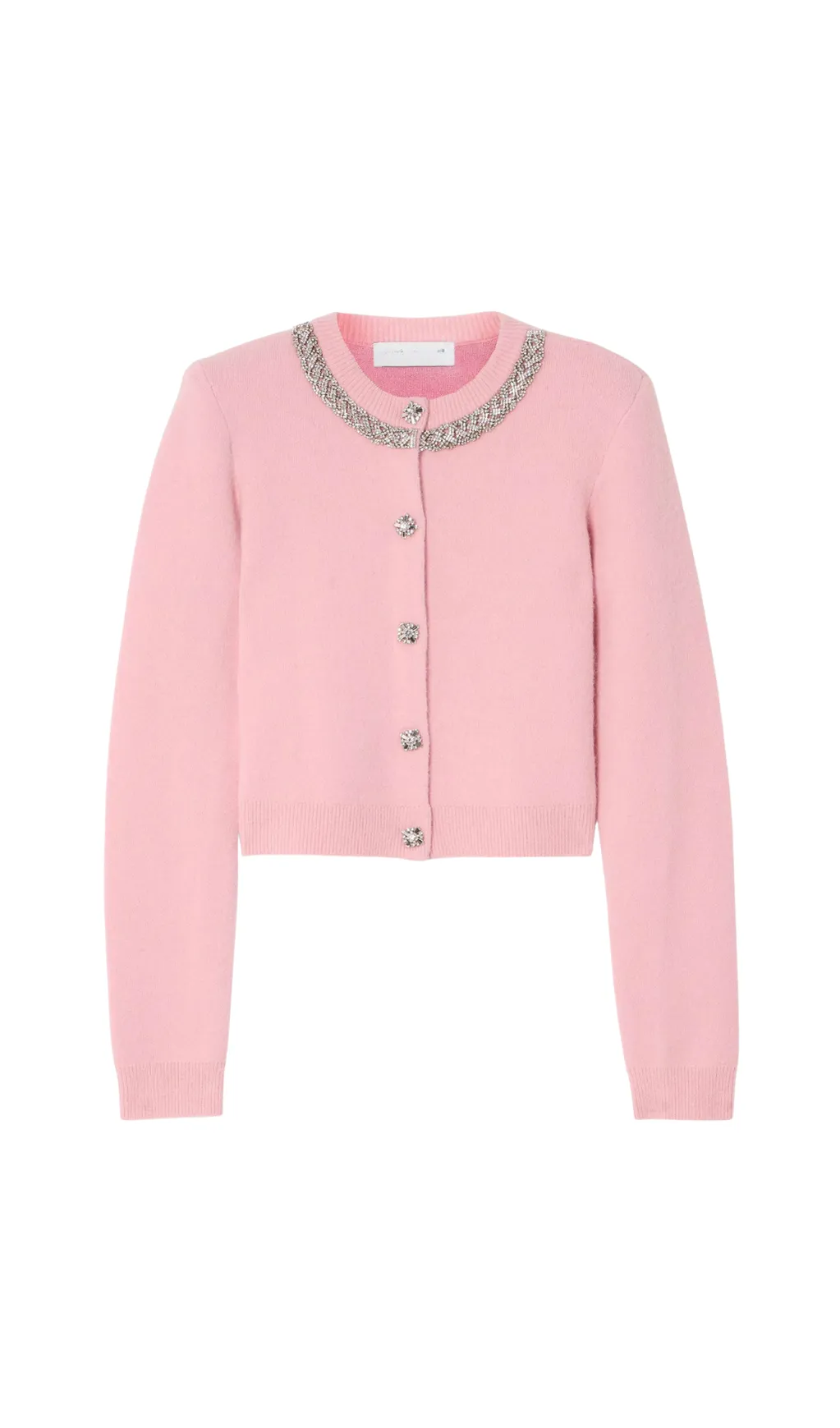 Rhinestone-embellishment padded-shoulders knitted cardigan in pink