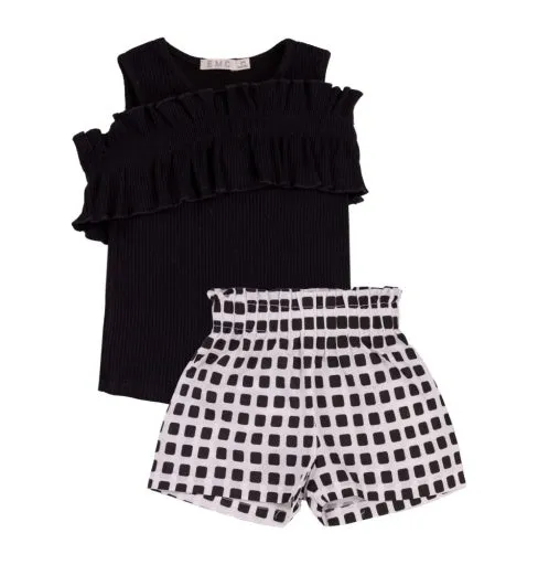 RIB-KNITTED AND FABRIC SET