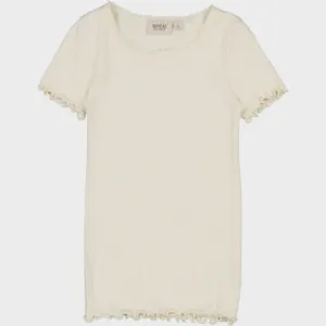 Rib T-Shirt Lace SS in Eggshell