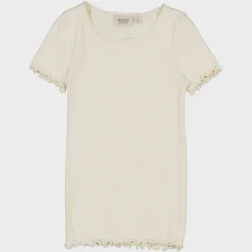 Rib T-Shirt Lace SS in Eggshell