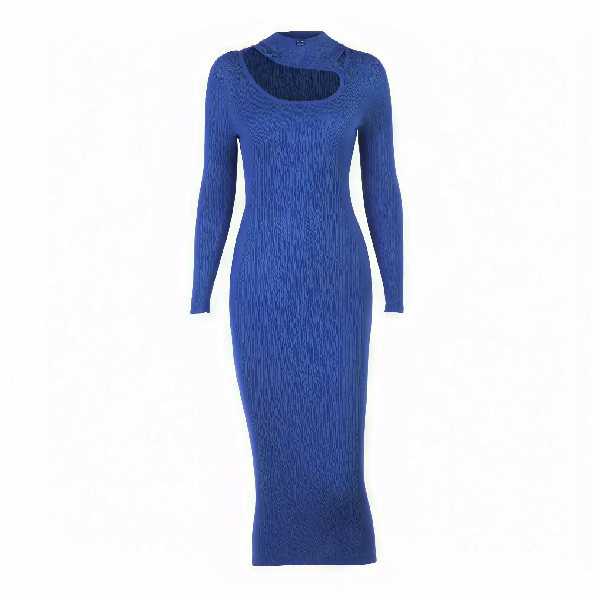 Ribbed Knit Midi Dress with Keyhole Detail