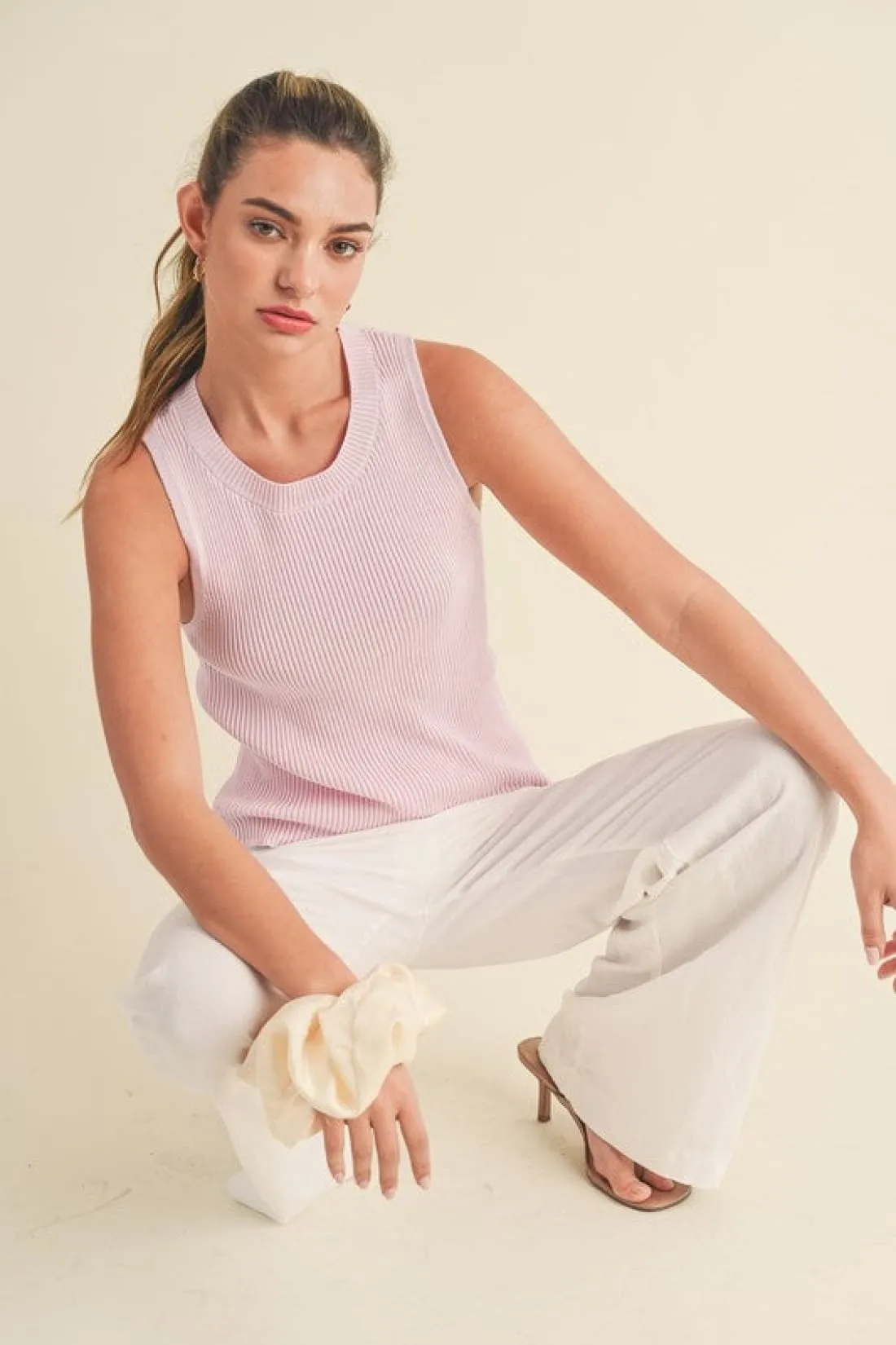 Ribbed Round Neck Knit Tank