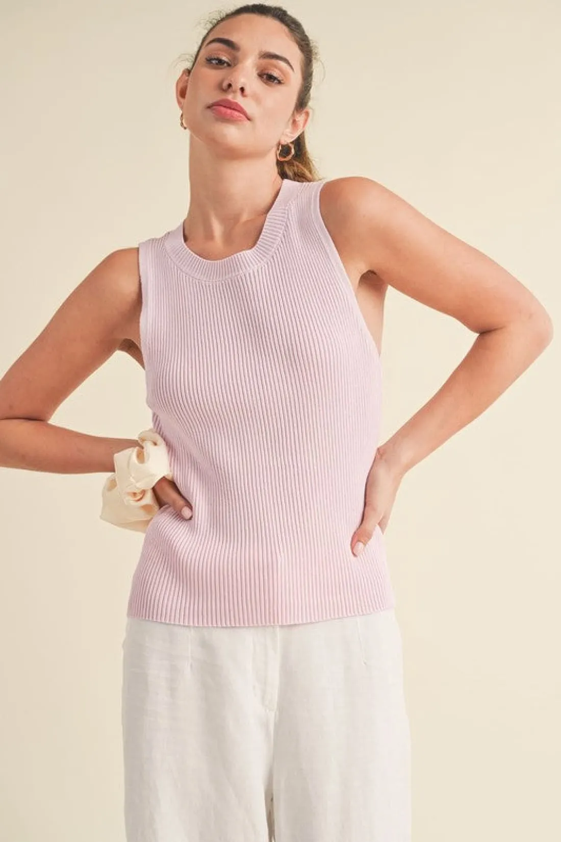 Ribbed Round Neck Knit Tank