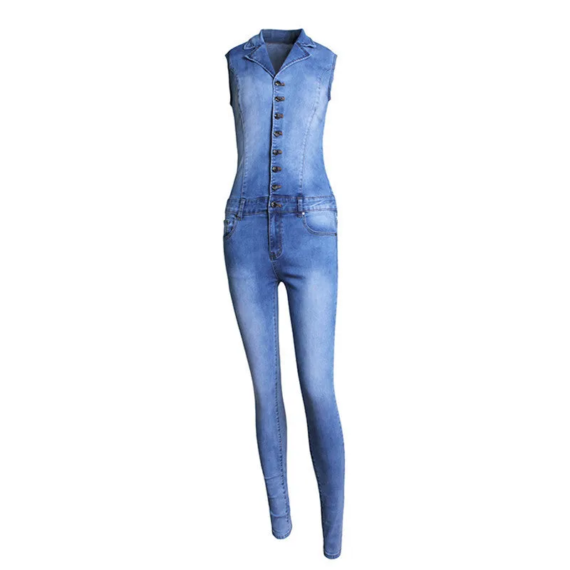 Rompers Womens Jeans Jumpsuit Bodycon washed white Pockets Overalls Denim Sleeveless Club Wear Jumpsuits S-XL