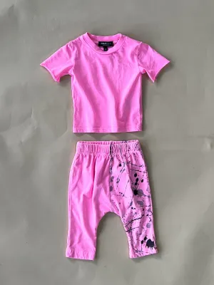 Rory-Splatter Baby Set | Pink | Short sleeve
