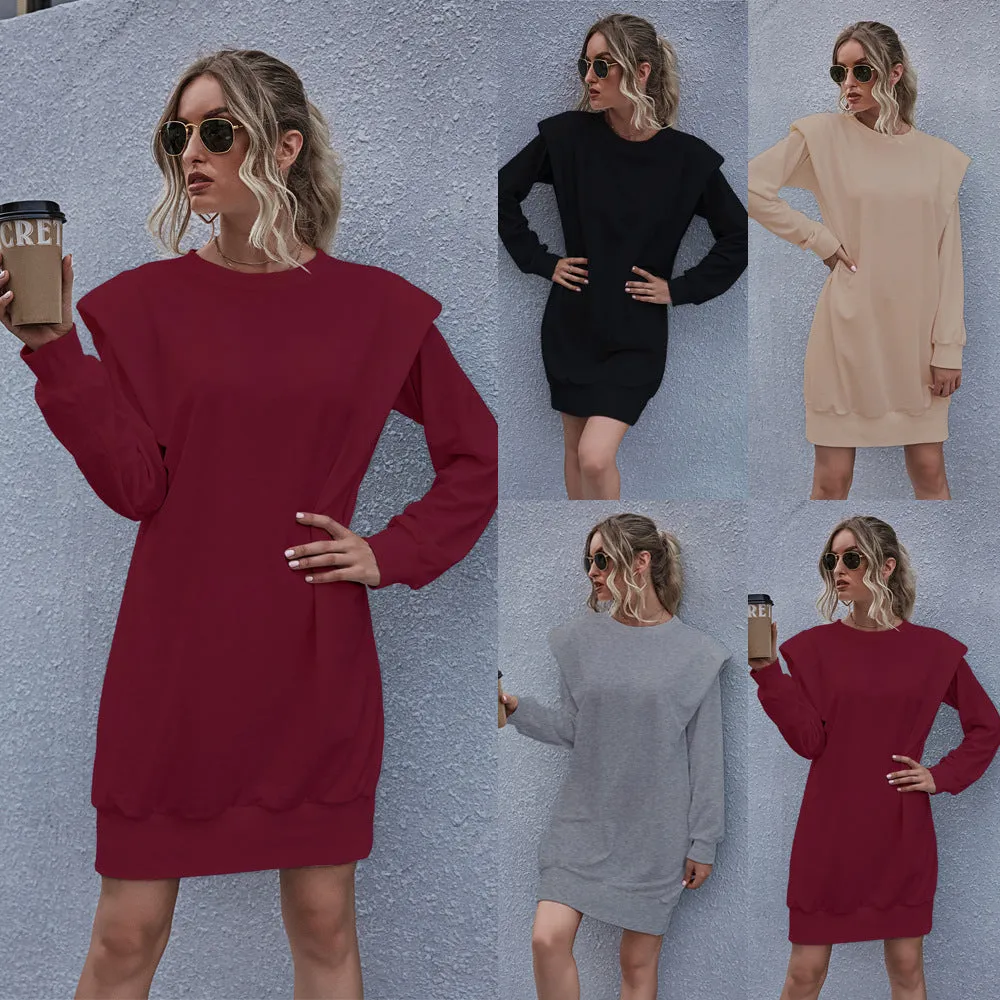 Round Neck Shoulder Pads Bodycon Mini Dresses