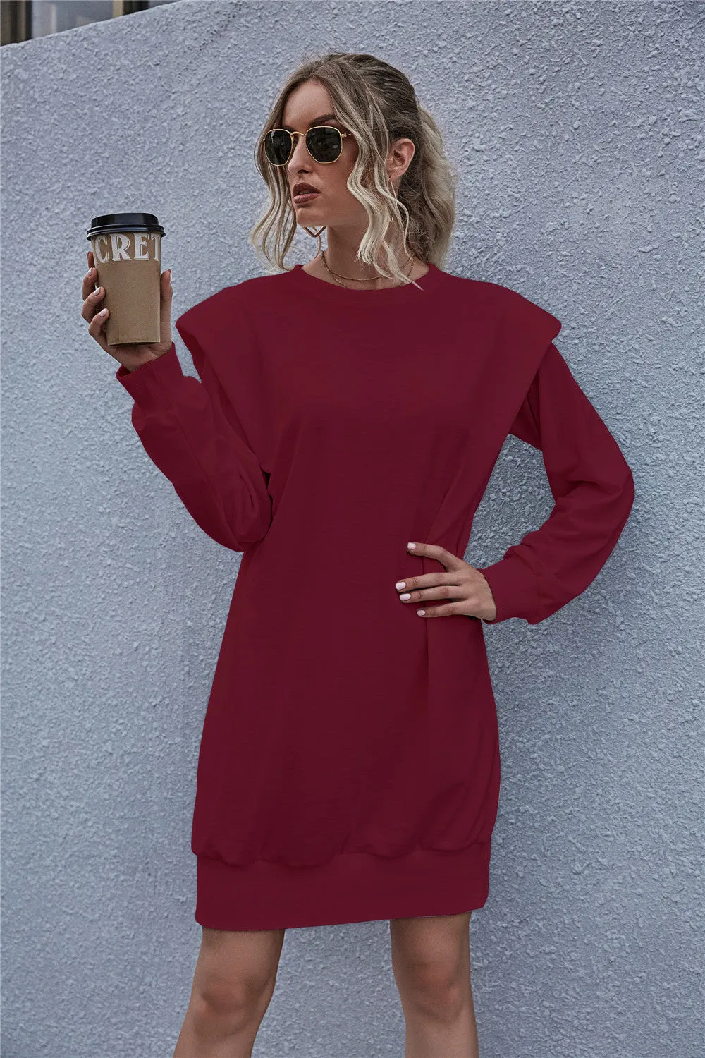 Round Neck Shoulder Pads Bodycon Mini Dresses