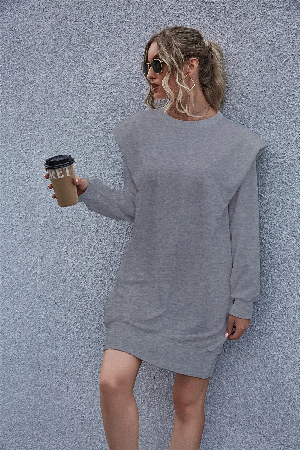 Round Neck Shoulder Pads Bodycon Mini Dresses