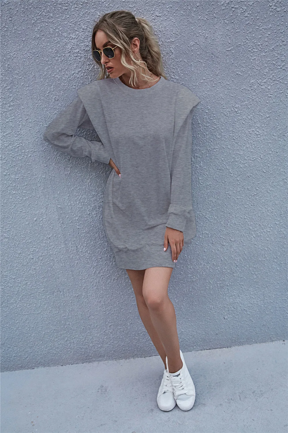 Round Neck Shoulder Pads Bodycon Mini Dresses