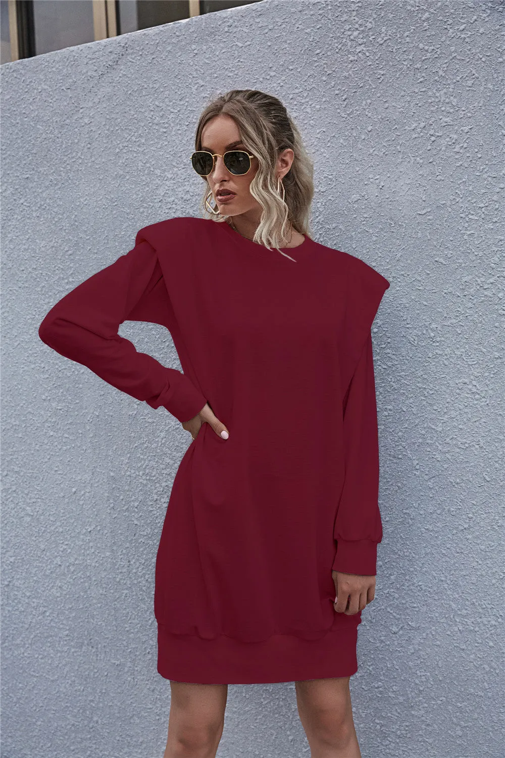 Round Neck Shoulder Pads Bodycon Mini Dresses