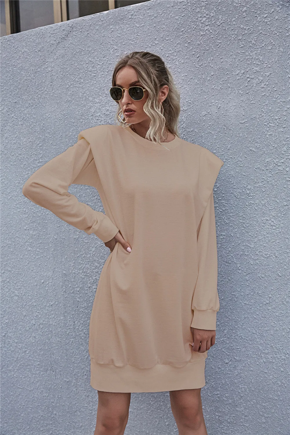 Round Neck Shoulder Pads Bodycon Mini Dresses