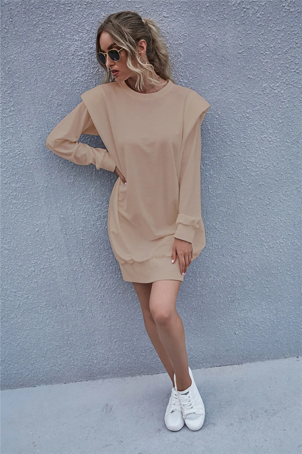 Round Neck Shoulder Pads Bodycon Mini Dresses