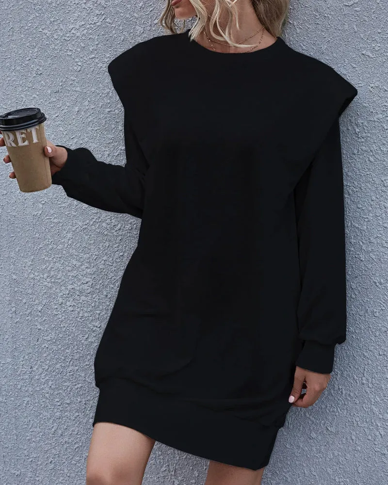 Round Neck Shoulder Pads Bodycon Mini Dresses