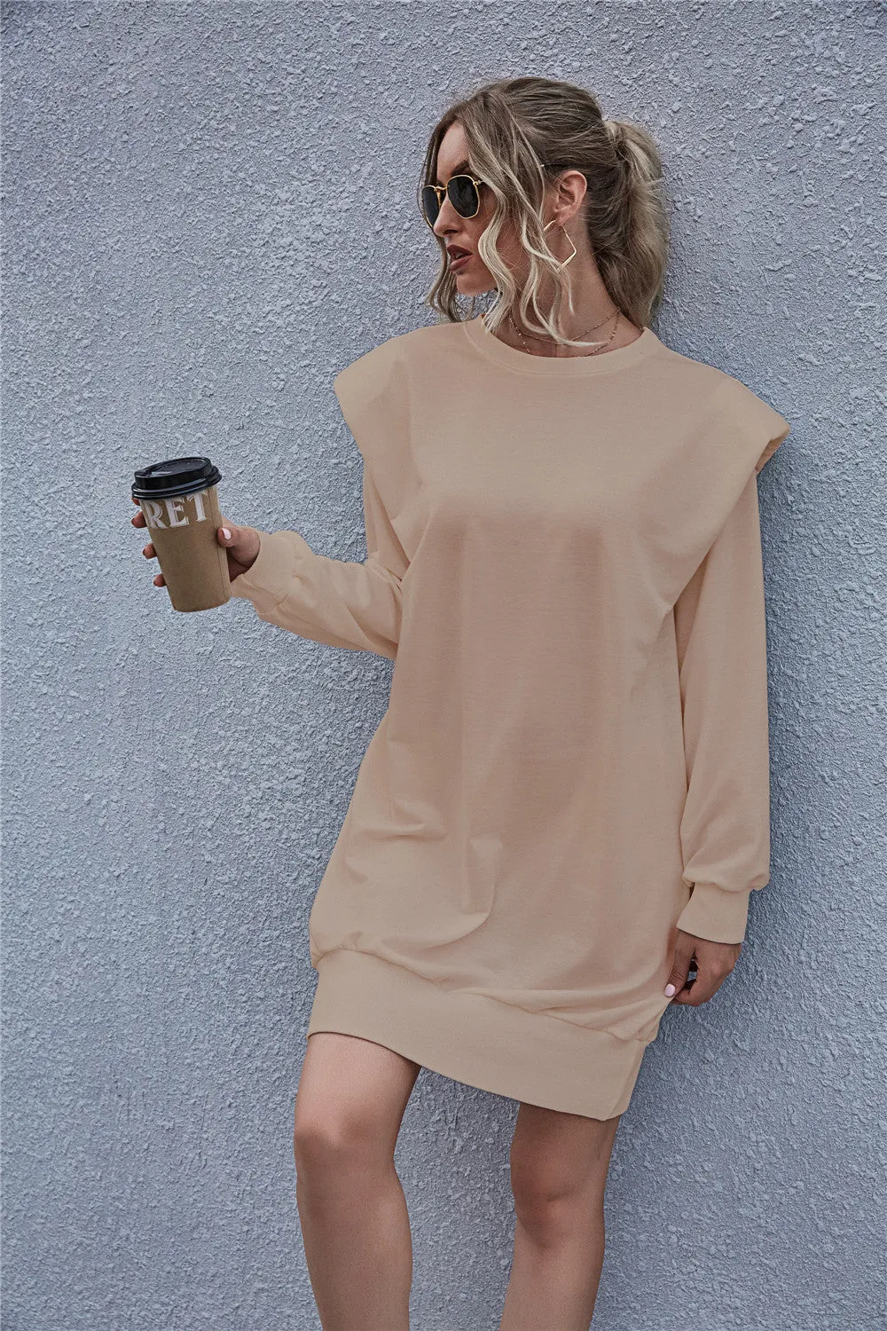 Round Neck Shoulder Pads Bodycon Mini Dresses