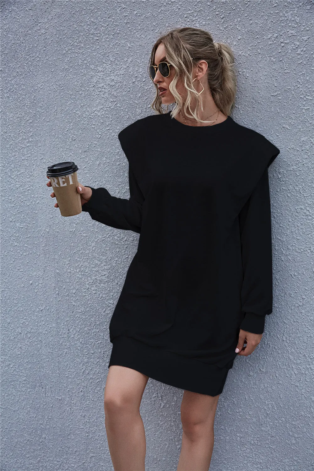Round Neck Shoulder Pads Bodycon Mini Dresses