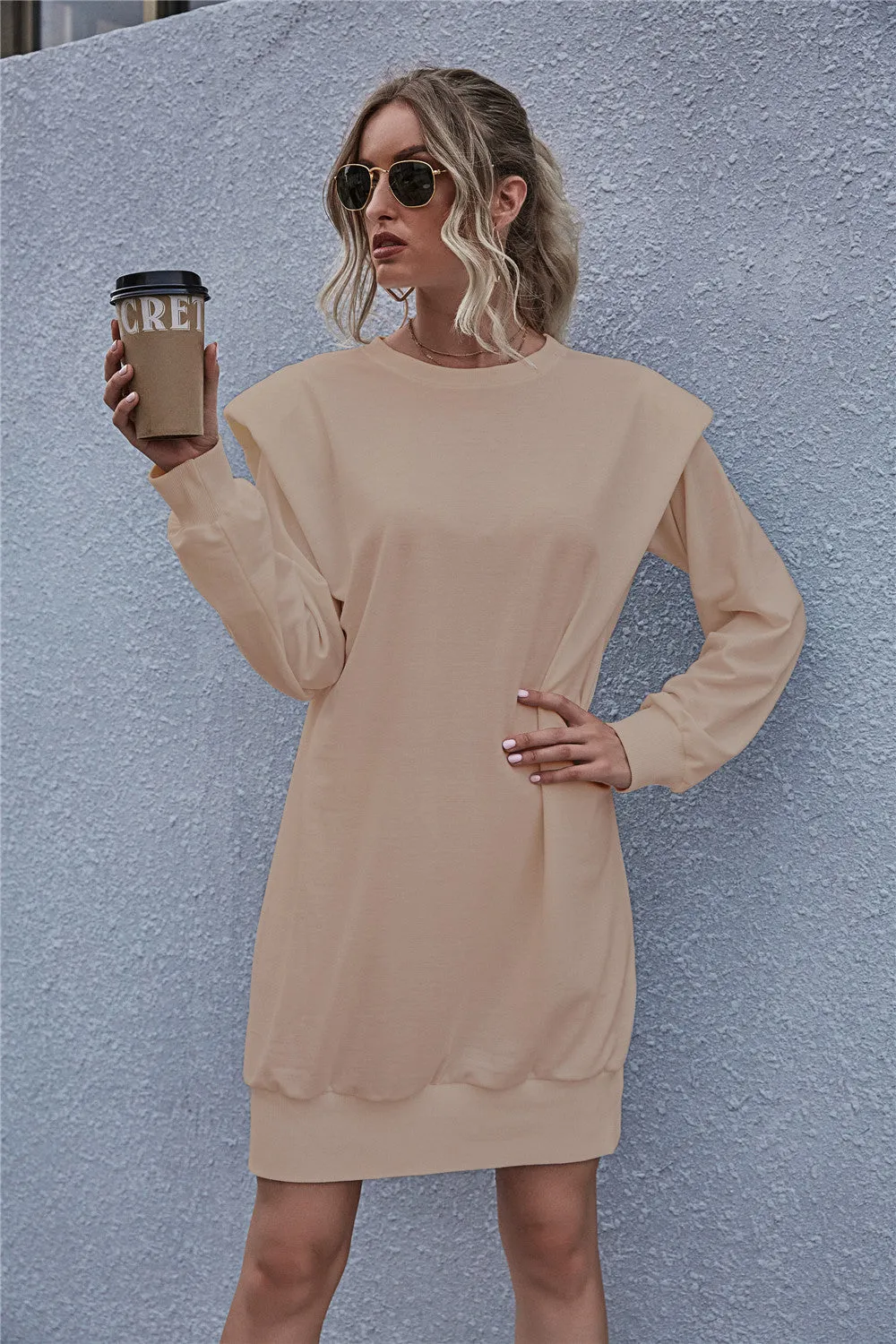 Round Neck Shoulder Pads Bodycon Mini Dresses