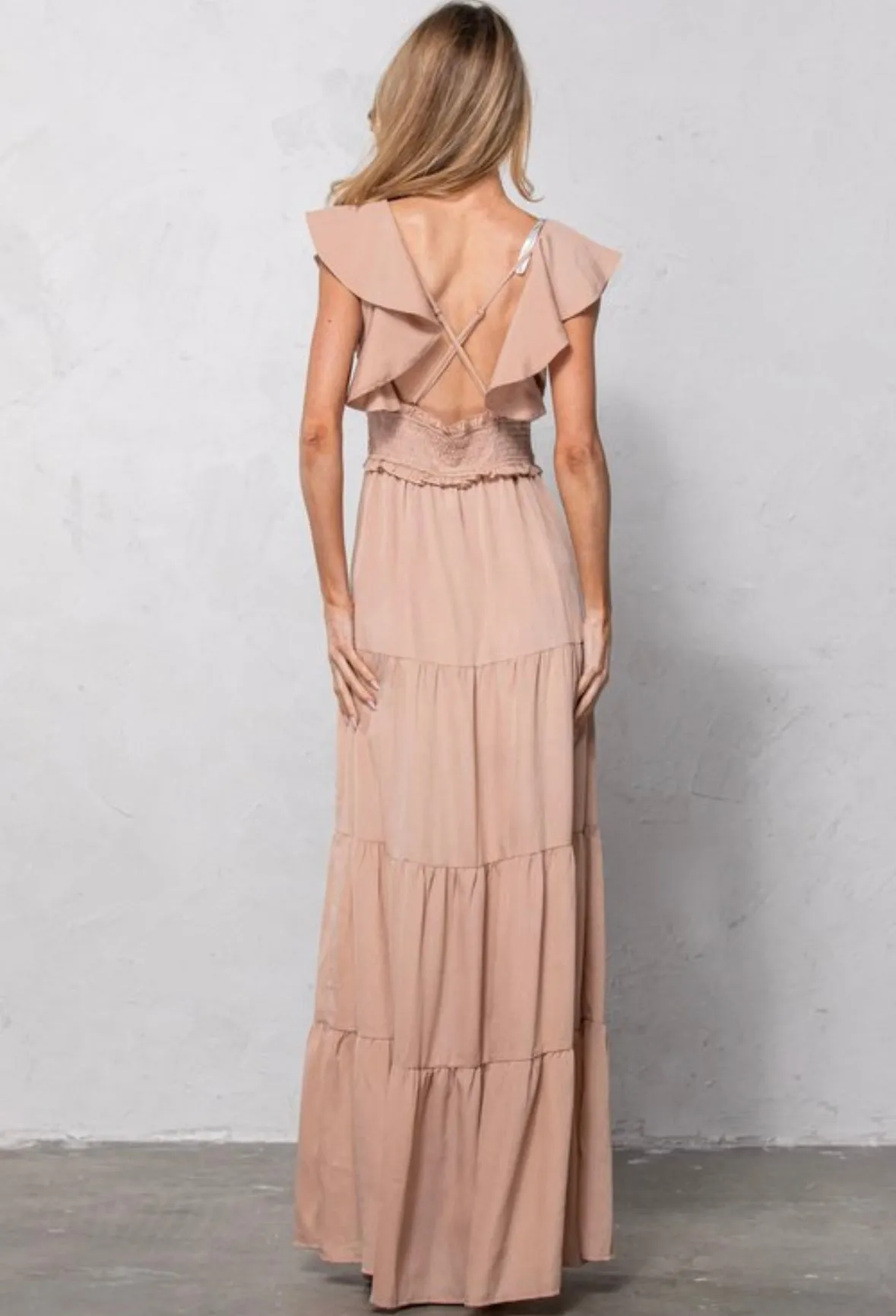 ROZANA SHORT RUFFLE SLEEVE MAXI DRESS