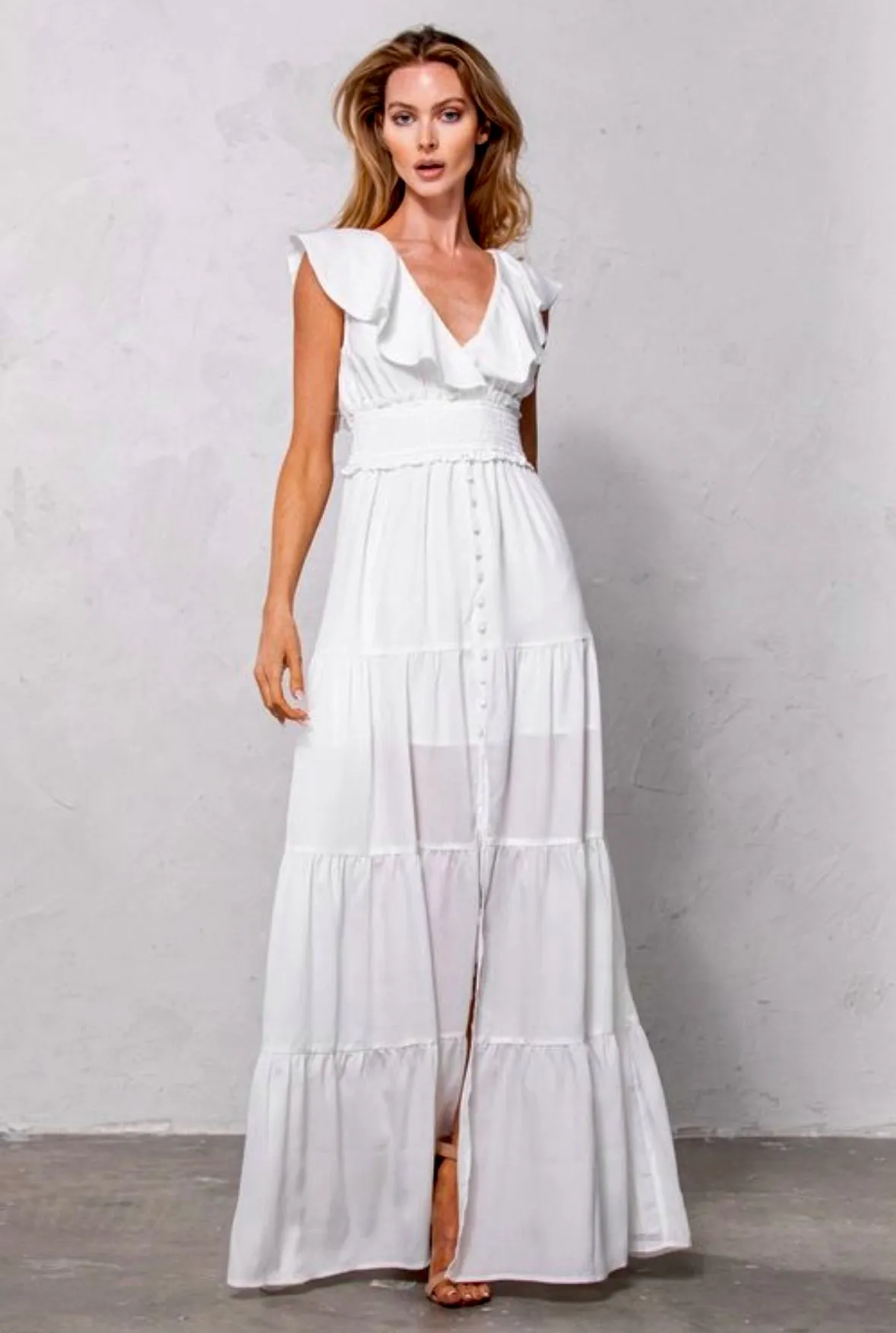 ROZANA SHORT RUFFLE SLEEVE MAXI DRESS