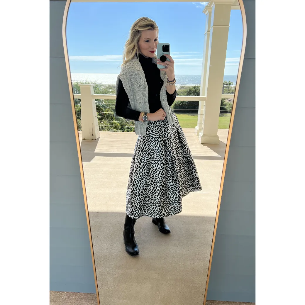 SAMPLE - Polly Party Skirt - Black & Silver Brocade