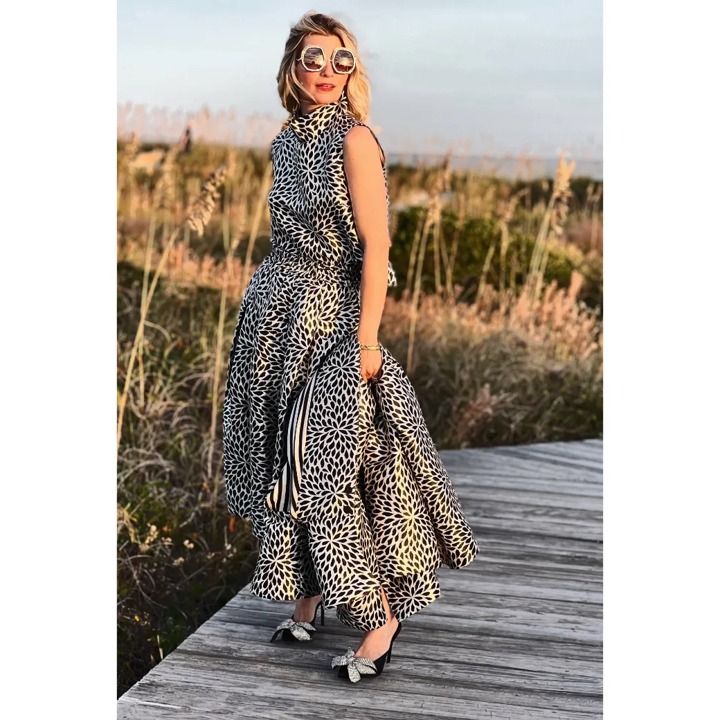 SAMPLE - Polly Party Skirt - Black & Silver Brocade