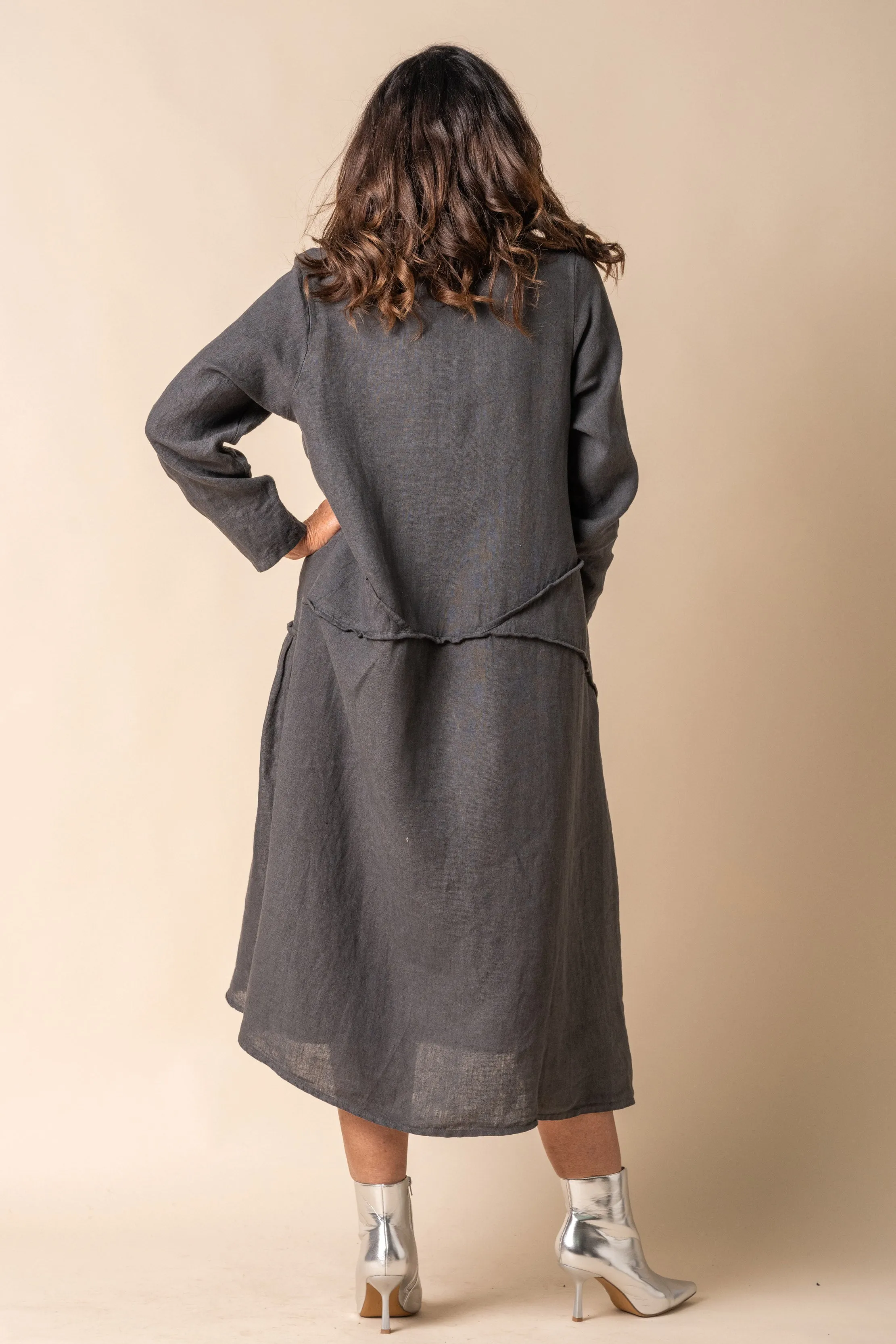 Sandee Linen Dress in Granite