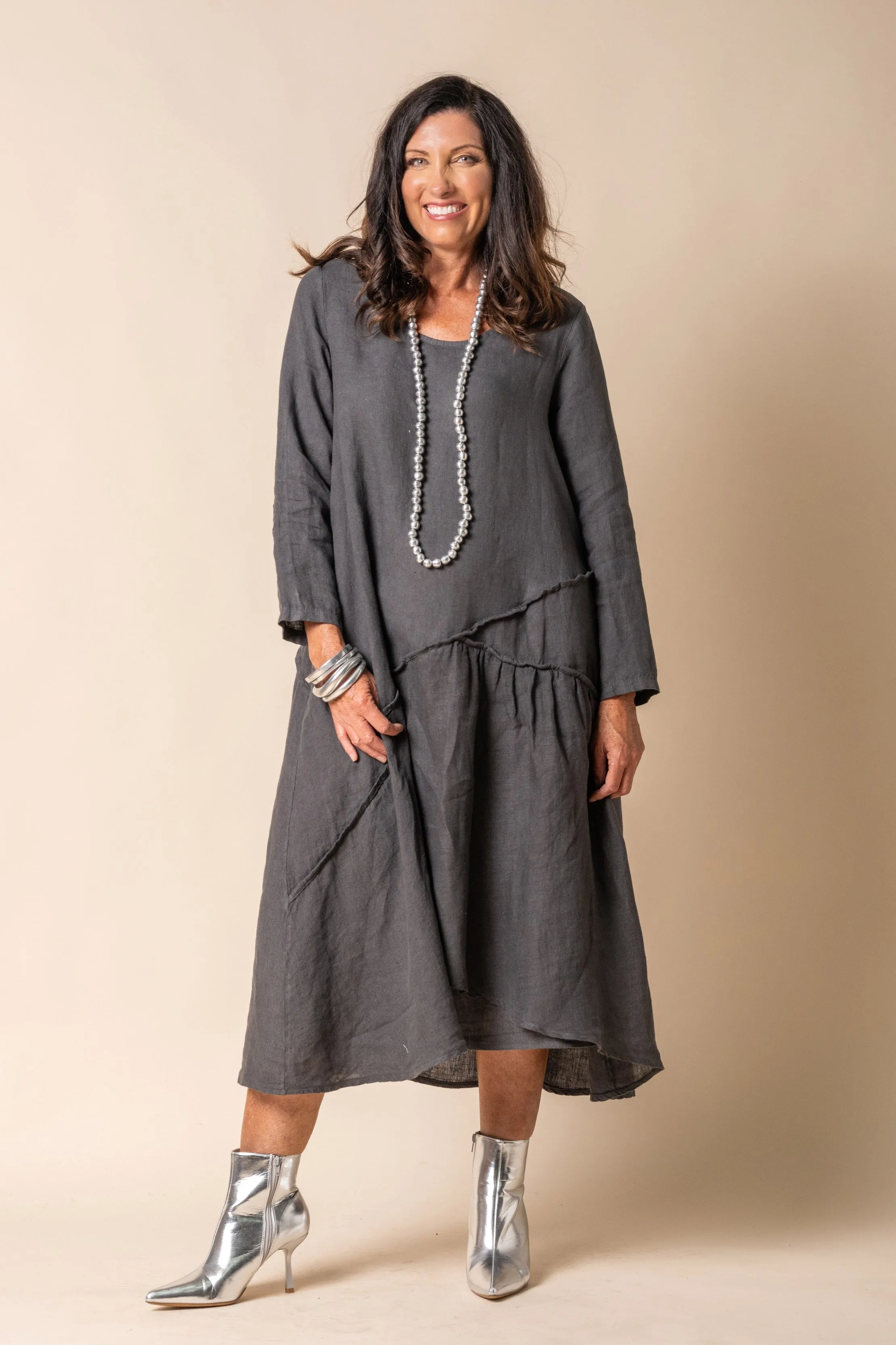 Sandee Linen Dress in Granite