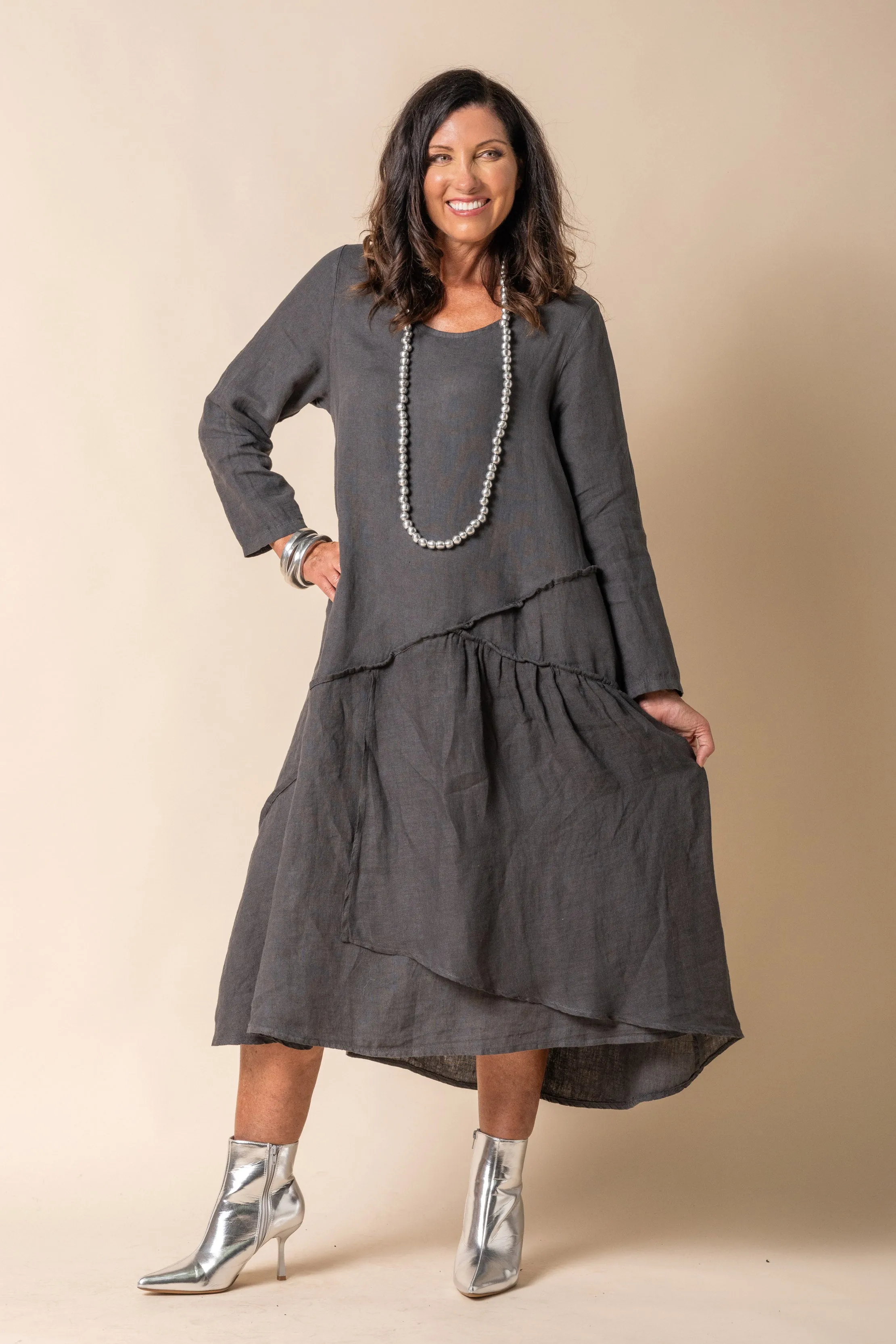 Sandee Linen Dress in Granite