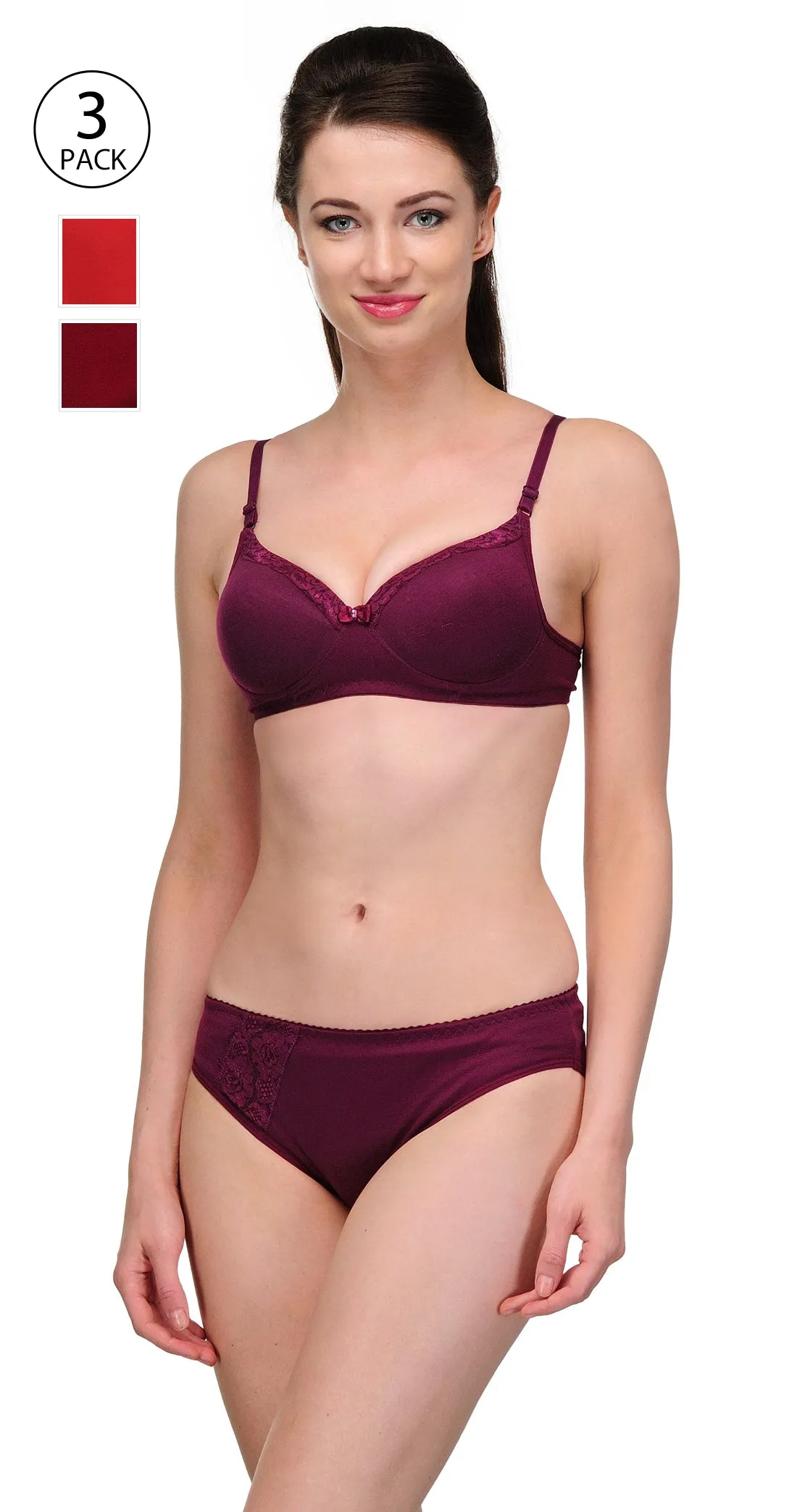 Seamless Padded Lace Bra & Panty Set (Pack of 3)