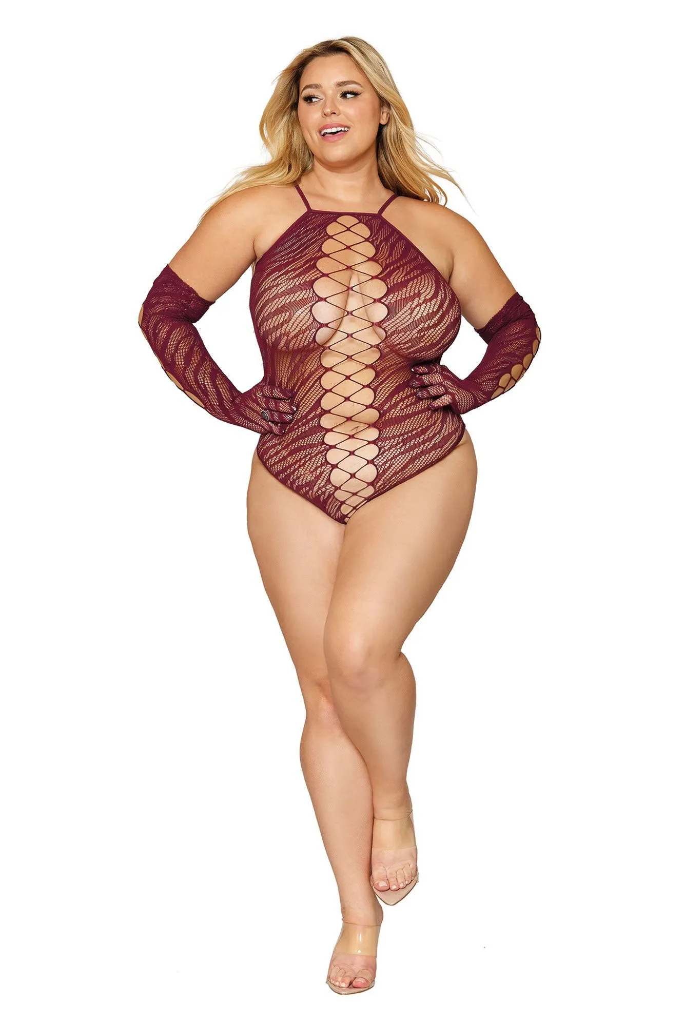 Seamless Zebra Fishnet Teddy Set Curvy Size
