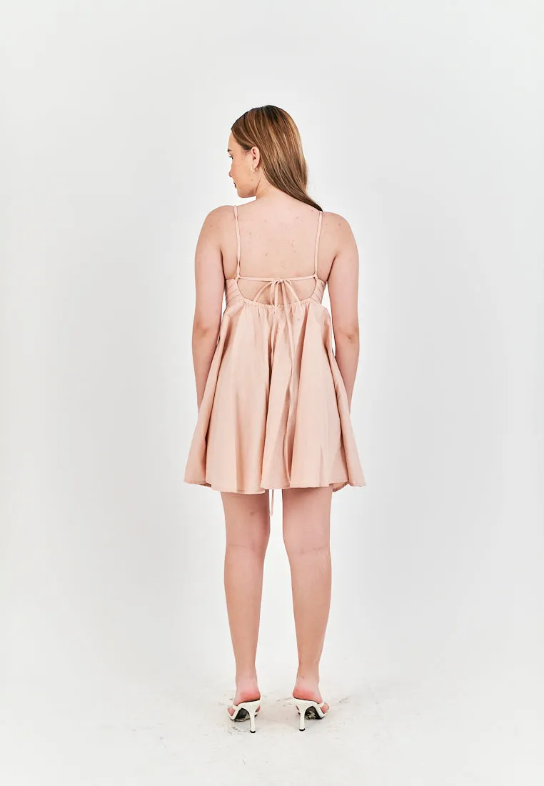 Seita Pink Linen Pleated Sleeveless Criss Cross Zipper Back Mini Dress