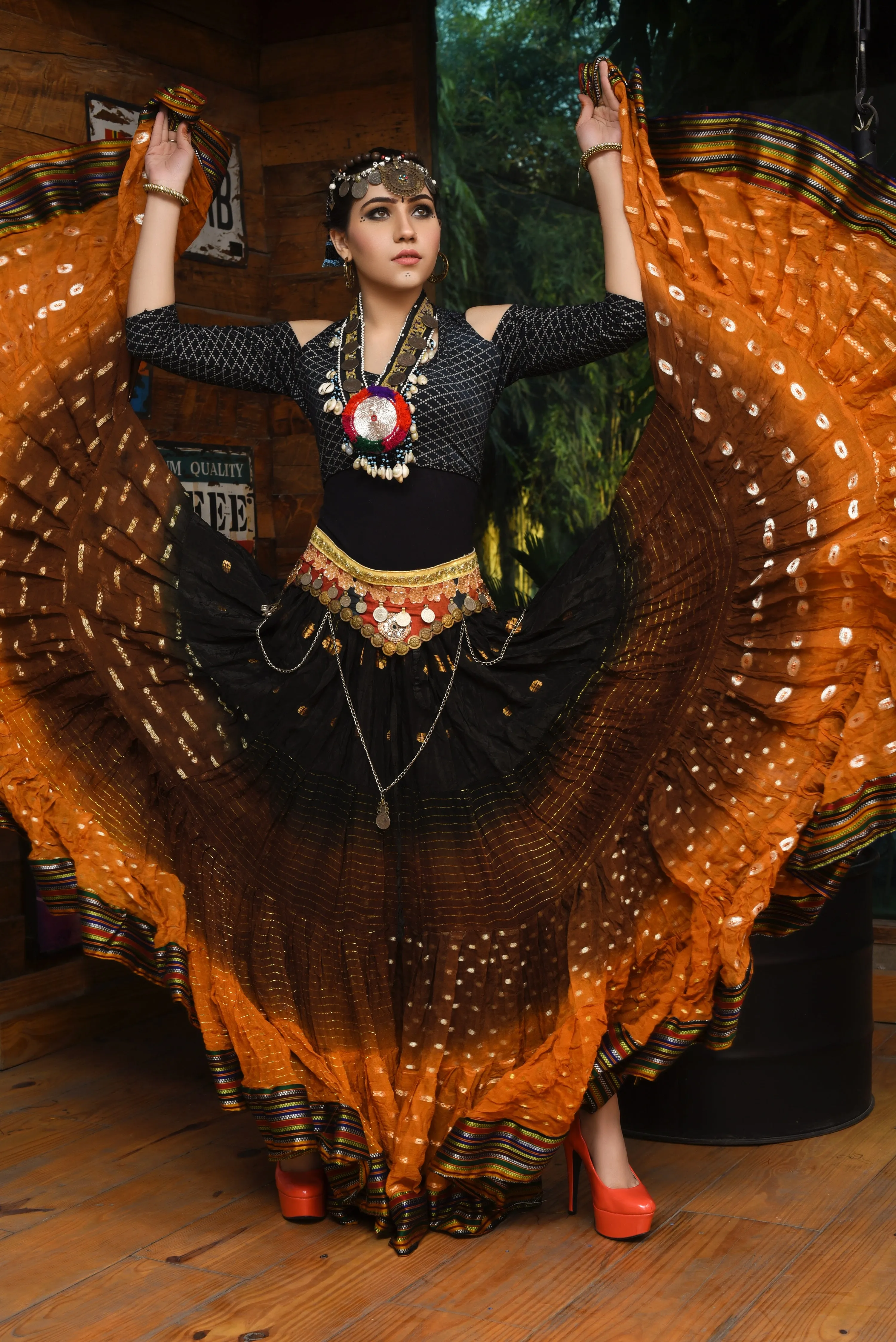 Senoritas skirt mustard brown black with padma border