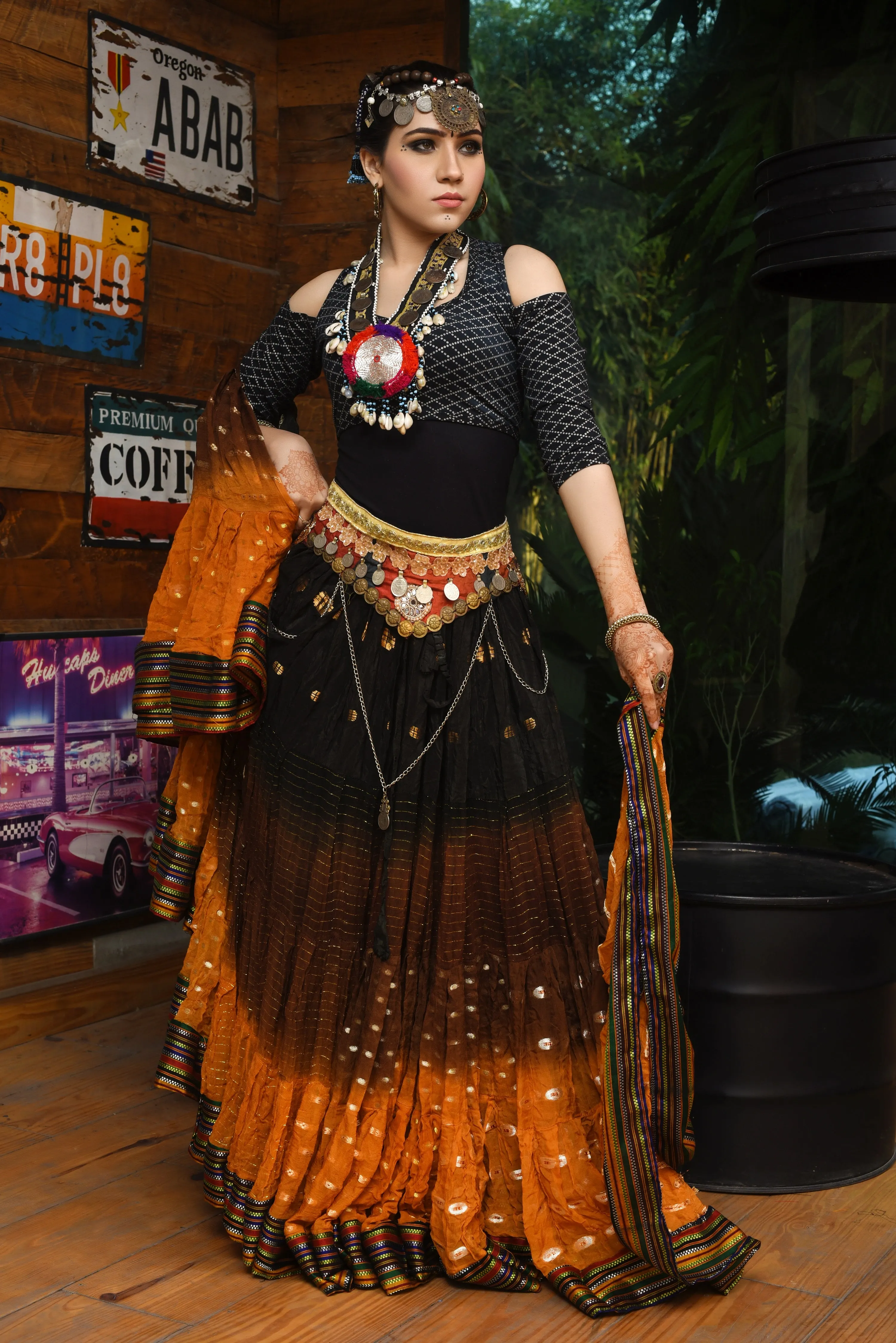 Senoritas skirt mustard brown black with padma border