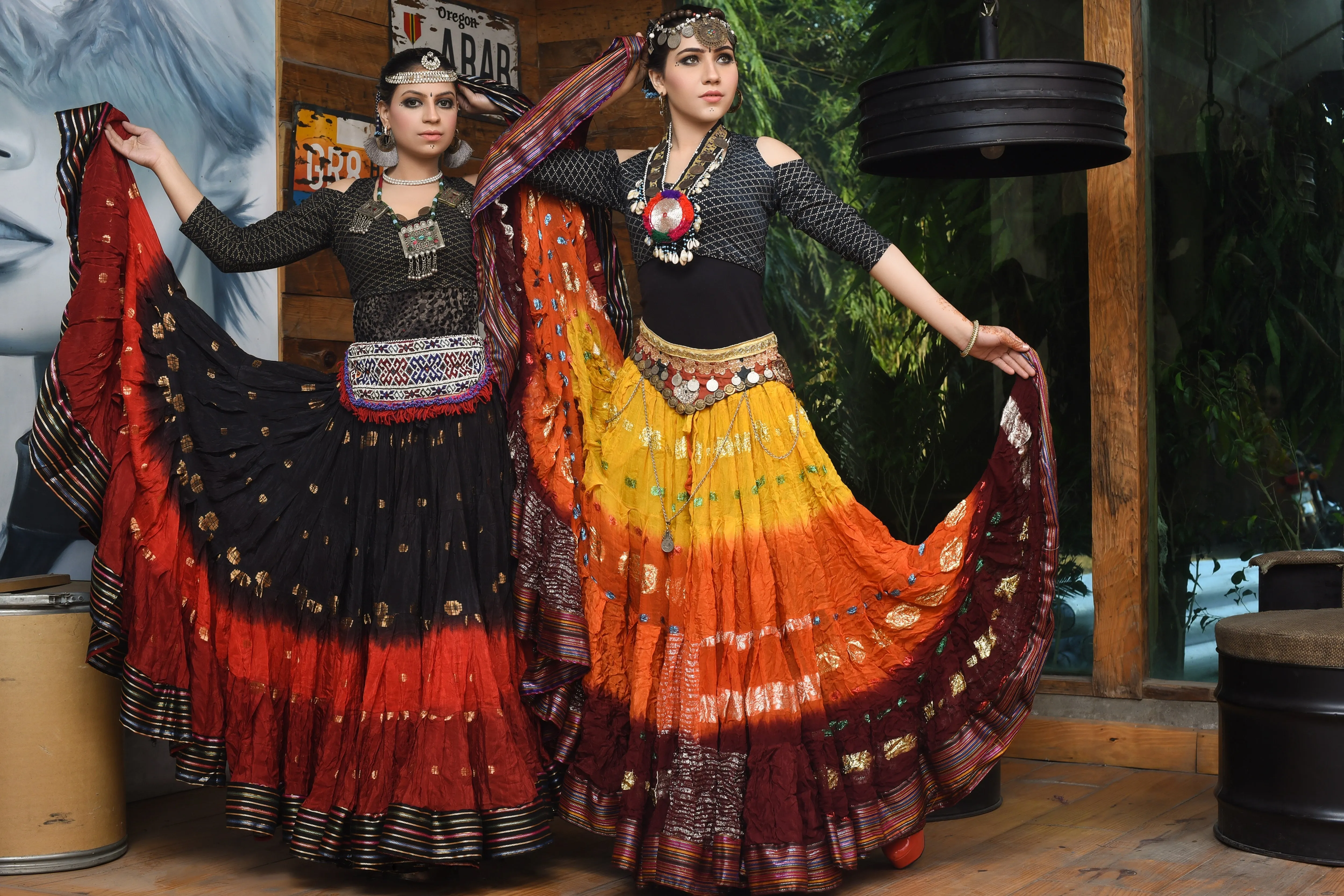 Senoritas skirt yellow orange burgundy with padma border WLS